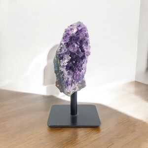 Brazilian Amethyst Crystal Stone Purple Cluster on Black Stand Home Decor Altar